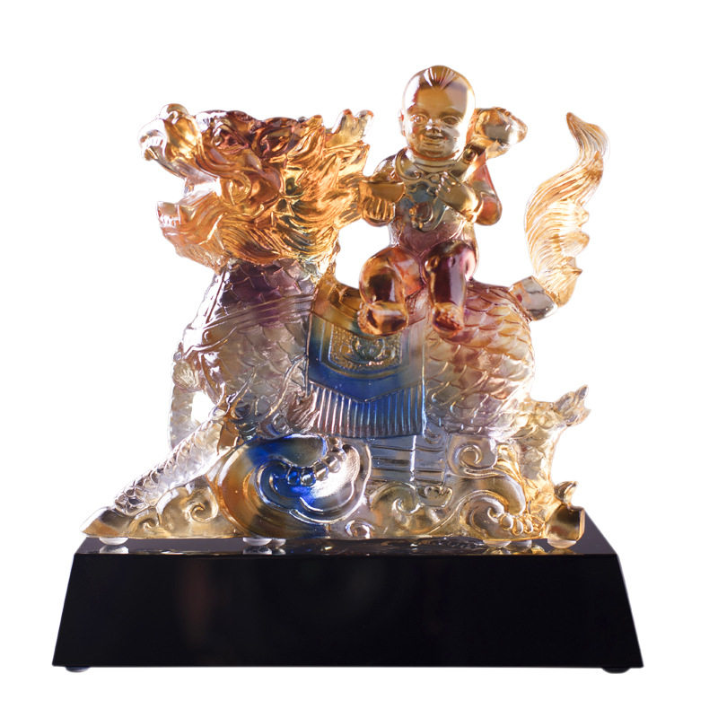 琉璃送子麒麟摆件金童玉女家居装饰品结婚礼物特色工艺品古法制作