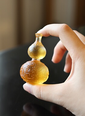 琉璃葫芦中式典雅祥云莲花葫芦禅缘琉璃摆件客厅佛堂茶室淡雅摆放