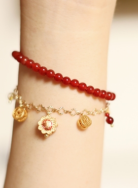 安黛·原创「金玉满堂」7A红玛瑙新年红色招財好运手链复古国风女