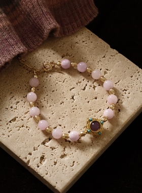 安黛「夏夜紫熏」小众原创清新复古淡紫色天然石14k包金轻奢手链