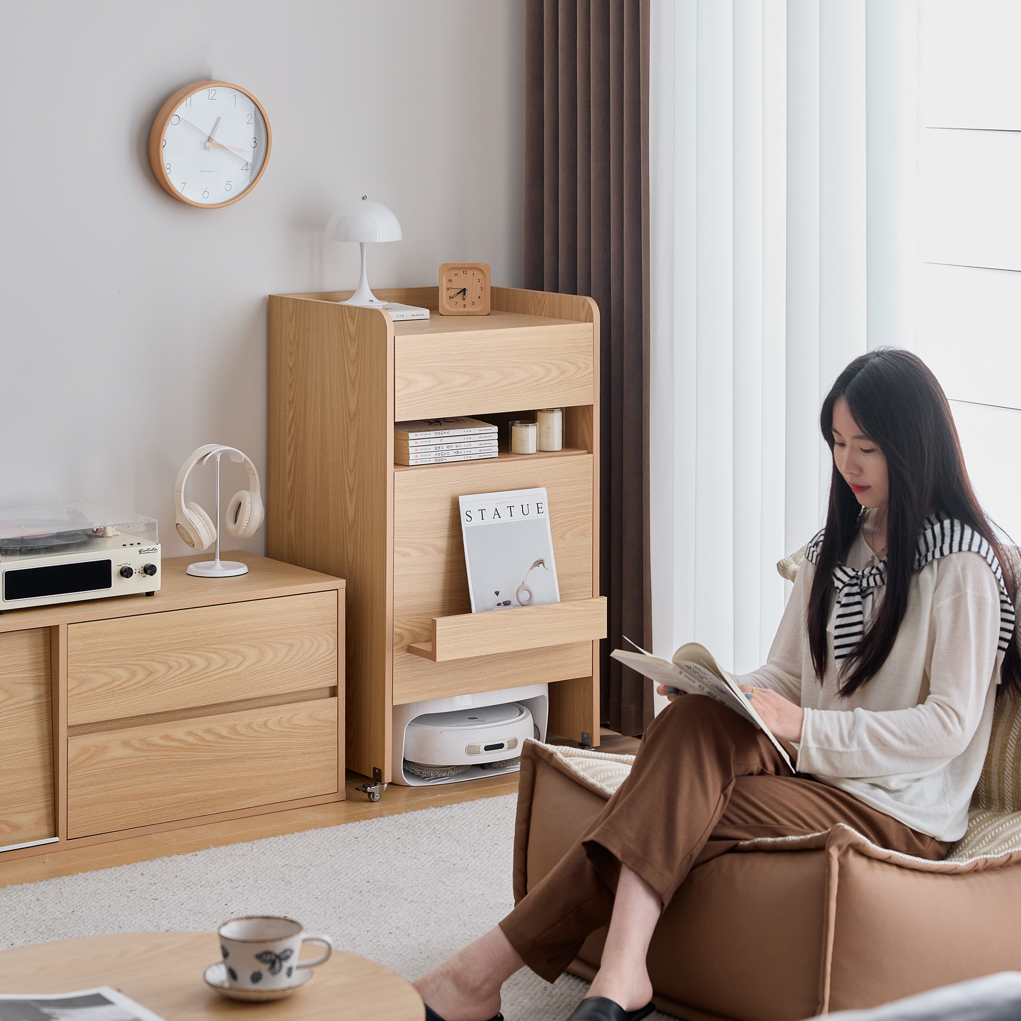 三又木实木扫地机器人柜客厅边柜家用置物柜卧室收纳柜餐边置物架,淘宝优惠券,粉丝福利购,淘宝优惠卷