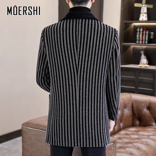 羽绒大衣外套男中长款加厚男装风衣秋冬季西装领男士休闲大衣 - 图3