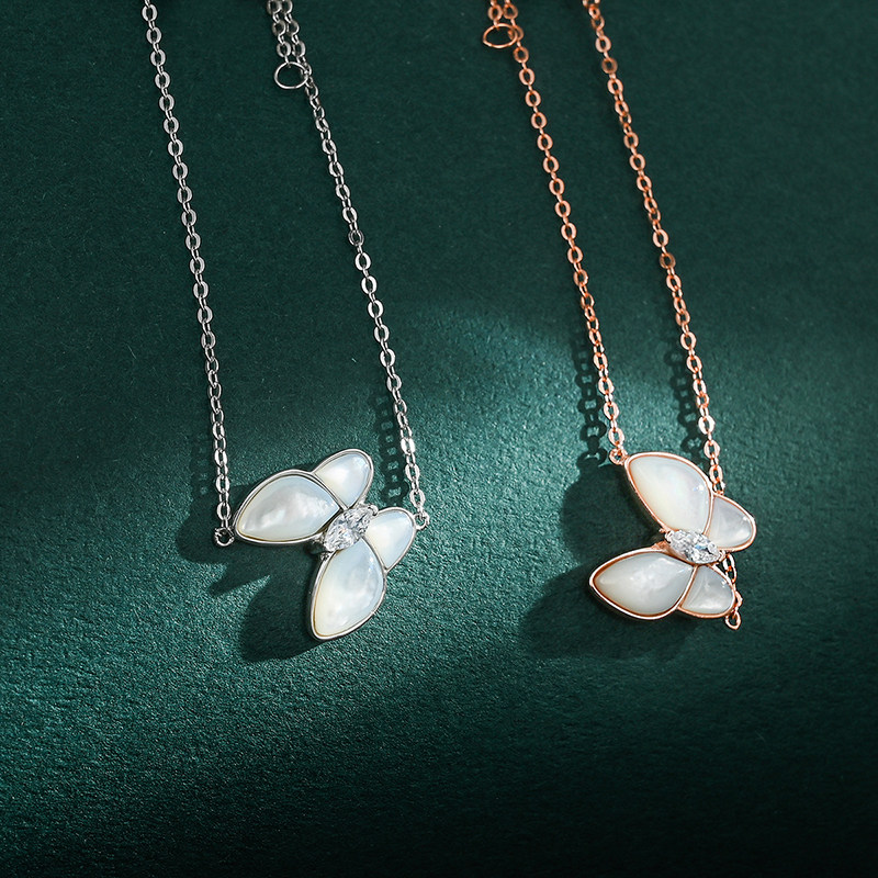 925纯银白贝母蝴蝶女18k ins手链 戴之梦手链