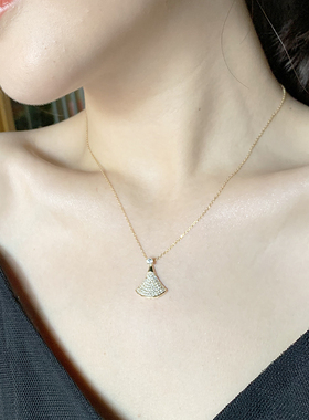 扇形满钻裙子项链纯银彩金裙摆