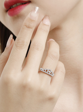 轻奢女王桂冠925纯银满钻ins戒指
