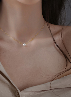 淡水珍珠项链单颗纯银可调节叠戴