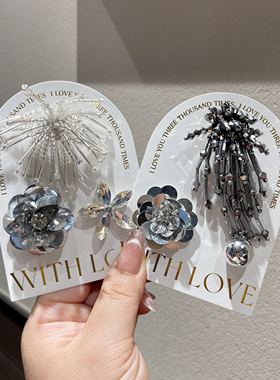 手工串珠水晶鞋扣高级感黑色鞋花