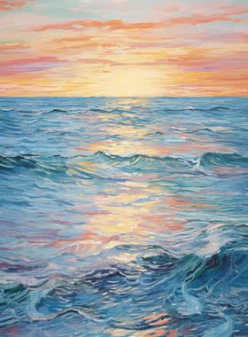 淡青色的海数字油画diy风景丙烯装饰画手工涂色彩绘清新高级感