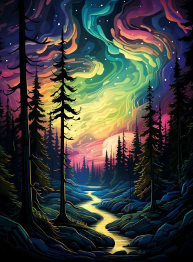 绚丽极光数字油画手绘画画diy填充色油彩画解闷减压手工添色画