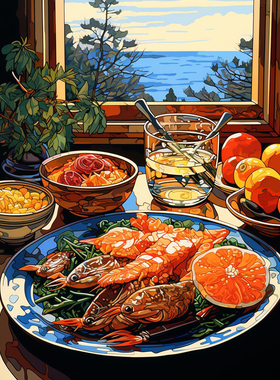 居家美食数字油画手工绘画画填充涂色diy丙烯油彩画无聊解闷手作