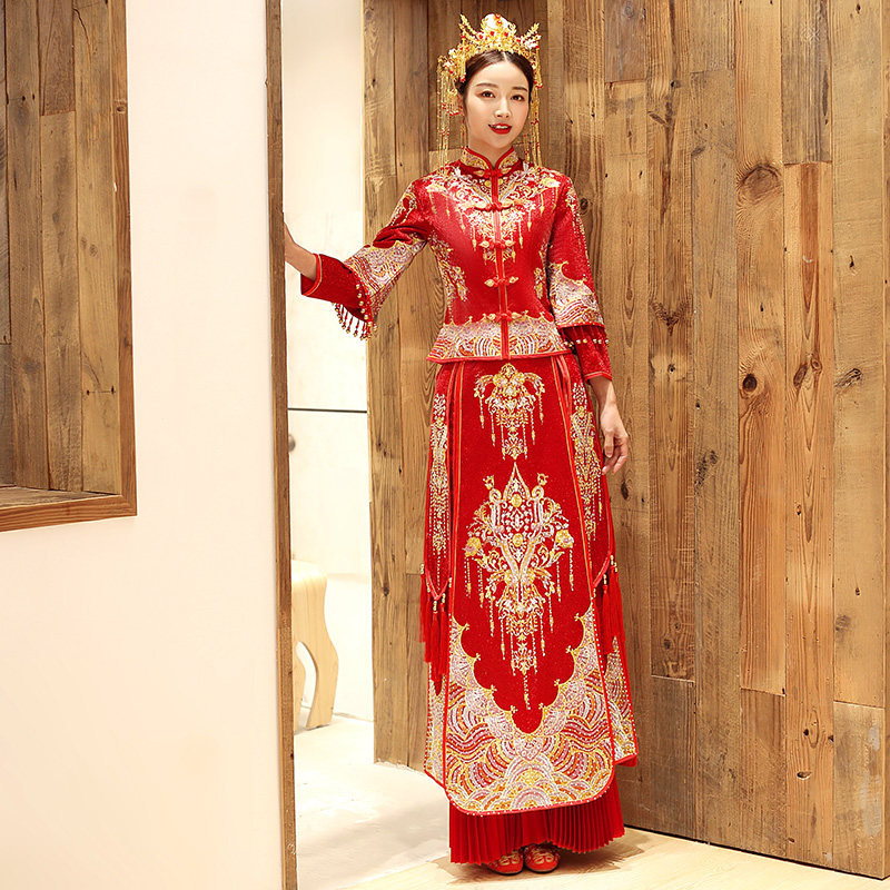 秀禾服新娘2020新款中式结婚龙凤褂 流珠旗袍