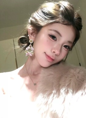 周幼琳千金风～超闪锆石水钻耳环女皮草名媛风气质高级感耳钉耳夹