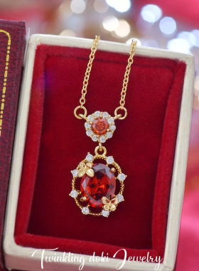 红色系法式精致高级复古宫廷新年圣诞石榴红锆石耳环耳夹项链手链