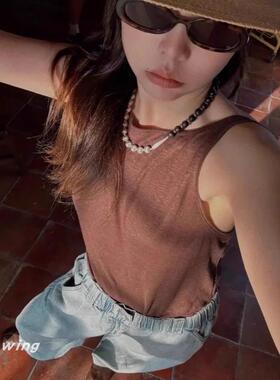 高级感拉丝球项链黑檀木铜女