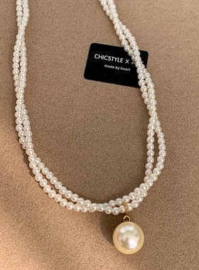 法式轻奢双层珍珠气质温柔高级感项链颈链2025夏季度假风锁骨链女