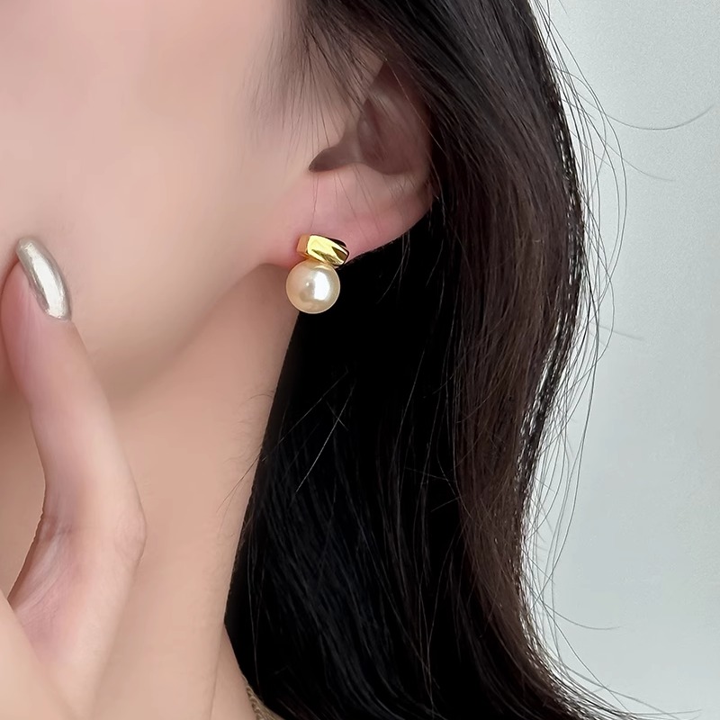 S925银针ins冷淡风金属珍珠耳环气质温柔通勤小耳钉短款时尚耳饰 - 图0