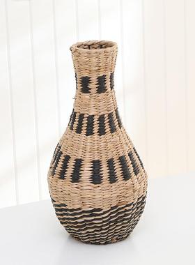 热卖手工草编花瓶家居桌面复古装饰小口花瓶仿真摆件编织插干花篮