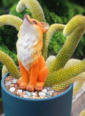 九尾狐狸摆件多肉树脂造景装饰户外庭院花园盆栽仿真狐狸工艺品