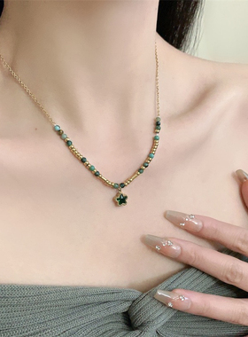 复古太阳绿松石项链高级感轻奢风小众设计锁骨链个性颈链时尚