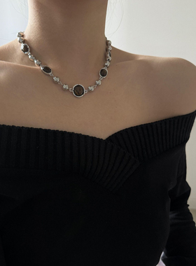 美拉德辣妹虎眼石项链串珠复古锁骨链小众设计感轻奢高级感毛衣链