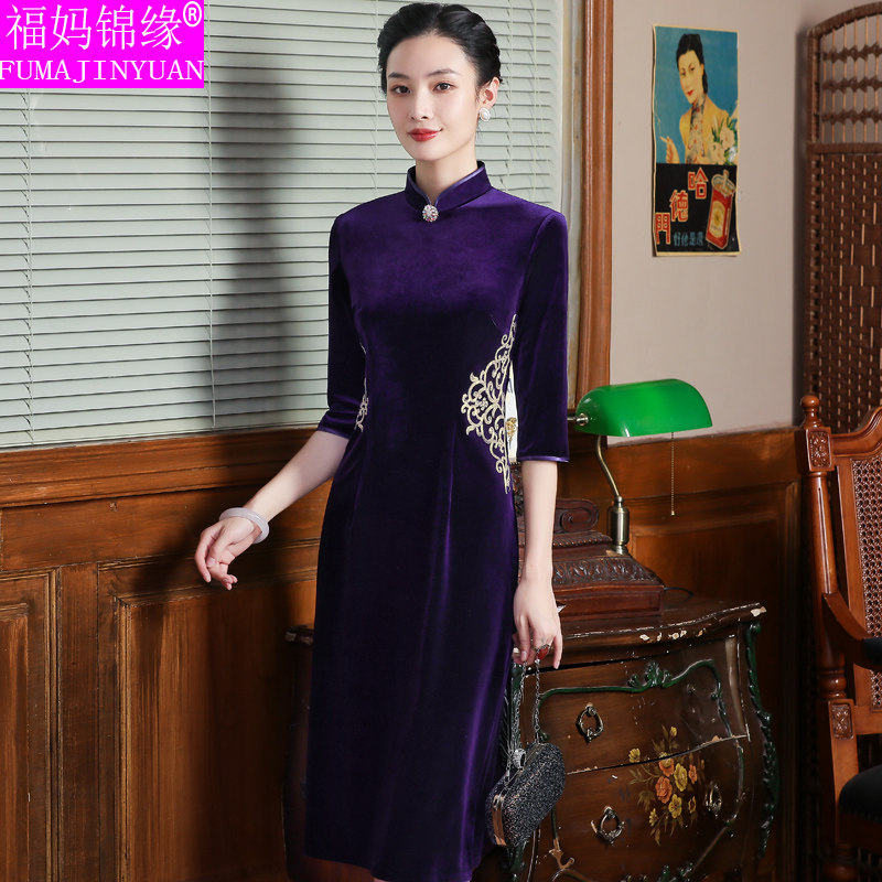 婚礼妈妈装2020新款中年女秋装旗袍 福妈锦缘中老年女装