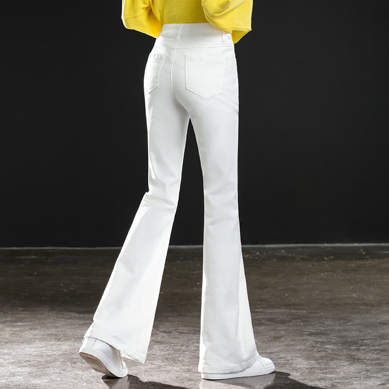 白色微喇春季2022新款显瘦牛仔裤 扇影牛仔裤
