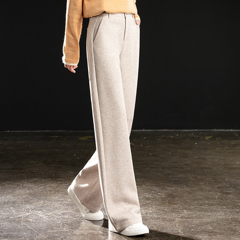 米色羊毛呢阔腿裤秋冬2021年休闲裤 扇影休闲裤