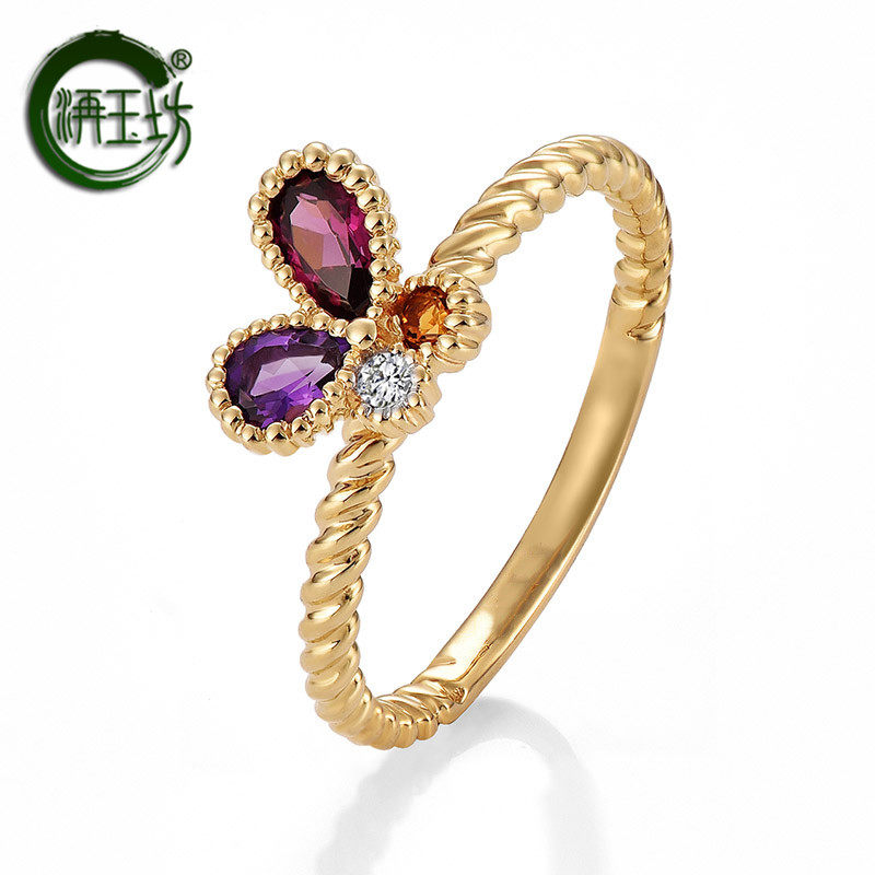 洅玉坊网红新款时尚天然彩色9k女戒 洅玉坊戒指/指环