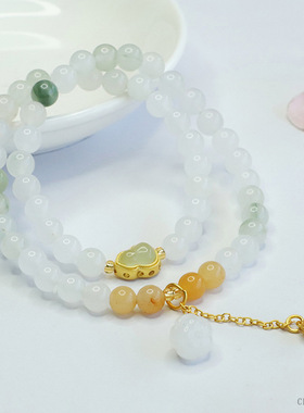 天山翠寿山石中式双圈手串