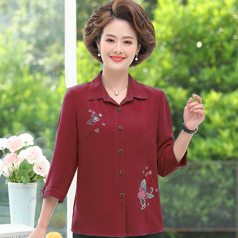 中年妈妈装夏装套装50岁60洋气衬衫 蔓姿莲中老年女装