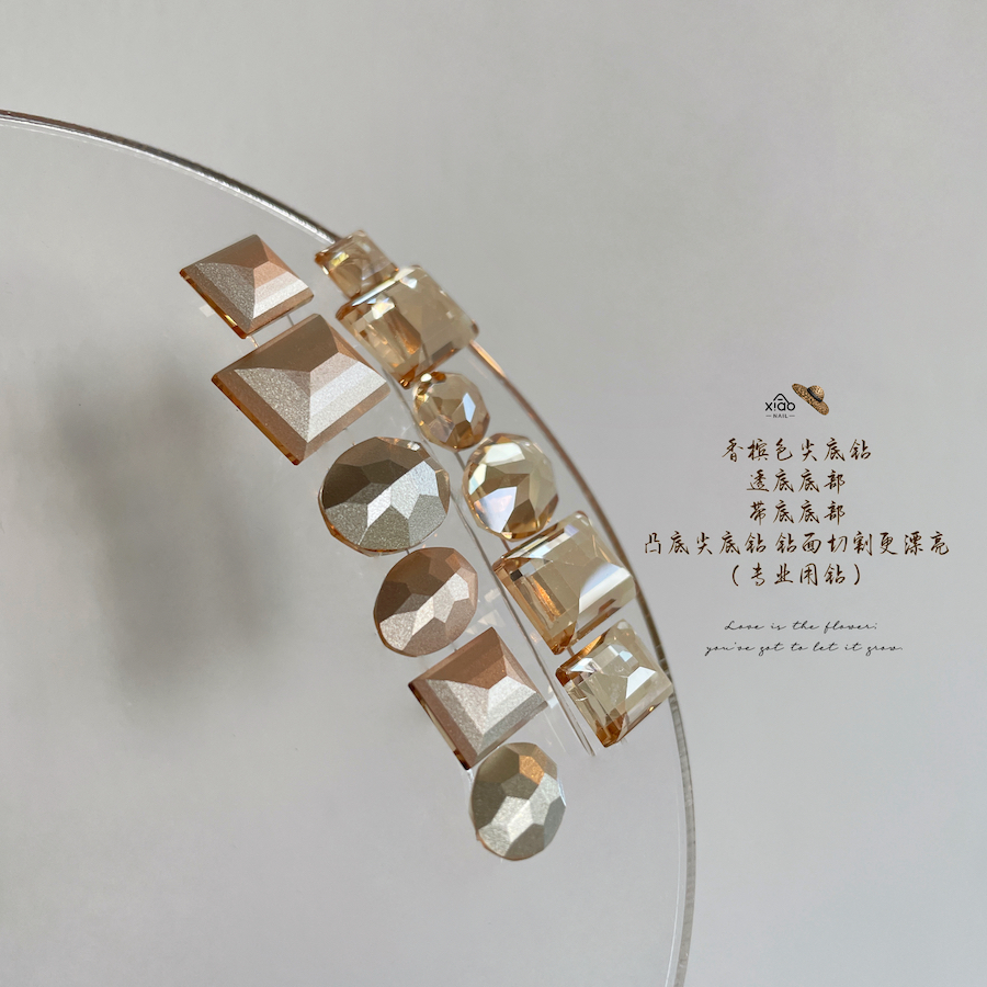 XIAOANAIL香槟色透底美甲大冰糖钻k9品质水晶多尺寸指甲DIY饰品贴 - 图3