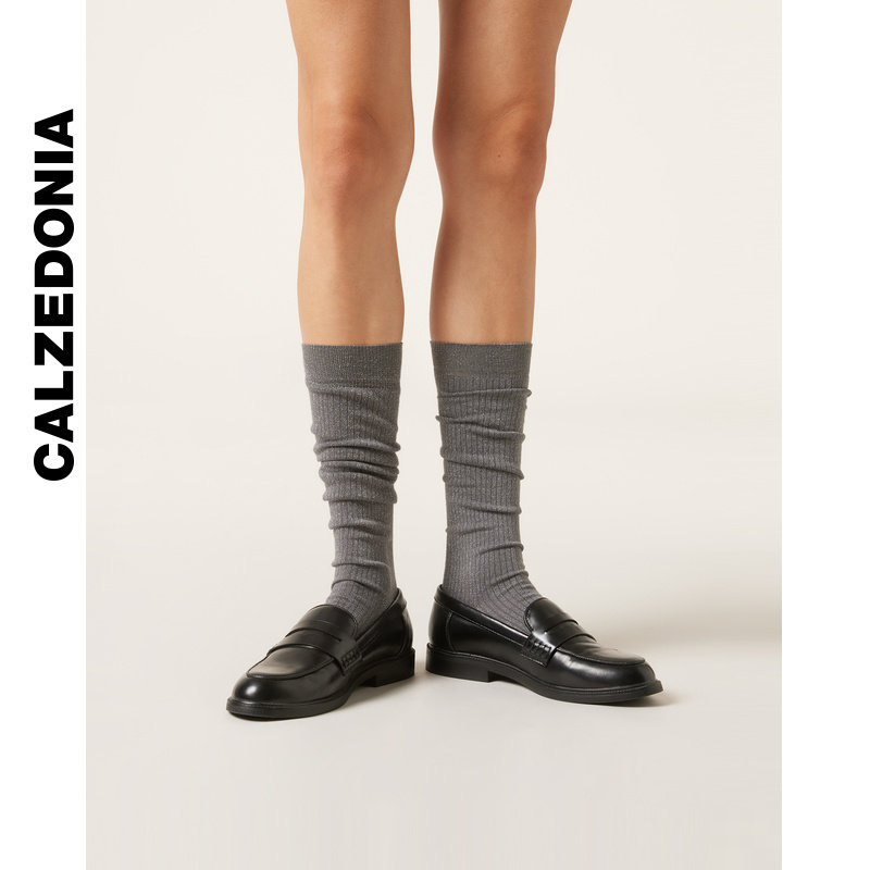 CALZEDONIA卡泽意袜女士时尚舒适闪片罗纹棉质及膝小腿JK袜DL0387,淘宝优惠券,粉丝福利购,淘宝优惠卷
