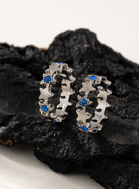 极简素圈星芒海蓝锆石开口戒指女