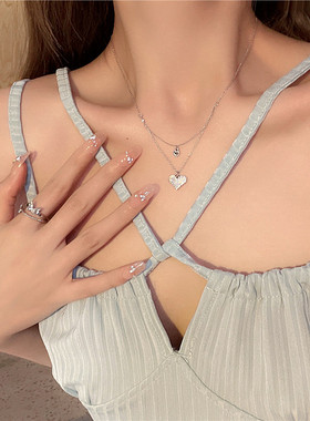 奈斯双层爱心锆石锁骨链