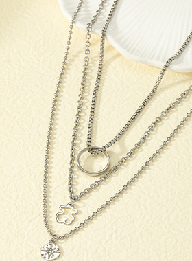 嘻哈风时尚简约银色多层百搭项链