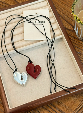 法式爱心吊坠黑色细绳项链女