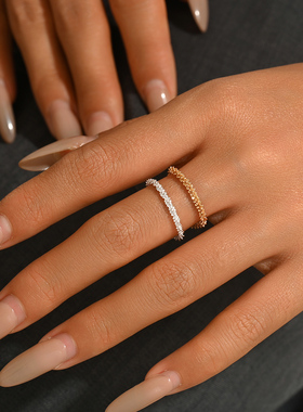 轻奢简约双环锆石开口戒指不掉色