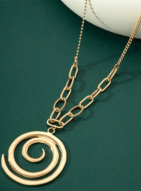 欧美风时尚个性简约金色螺旋项链