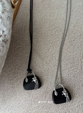 黑色包包吊坠项链2026新款毛衣链