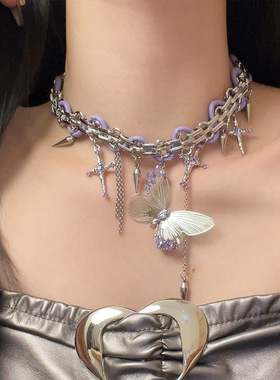 辣妹蝴蝶流苏项链女款2024新款