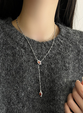 爆闪祖母绿色灵蛇项链女锁骨链