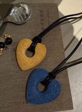 韩国博主火山石镂空爱心项链女