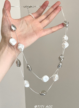 ins冷淡风不规则巴洛克珍珠项链高级感时髦叠戴颈链小众锁骨链女