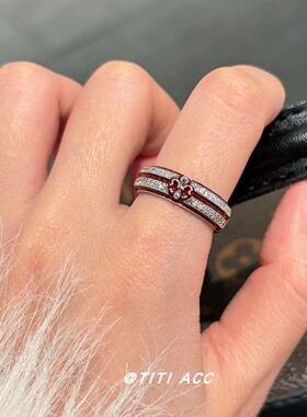 红色滴油鸢尾花戒指女小众设计