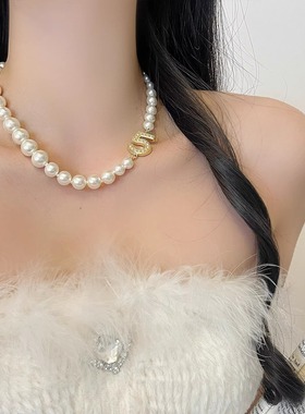 法式小香风珍珠项链女配饰复古轻奢高级感数字5锁骨链时尚颈链新