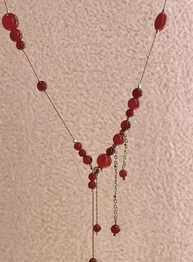 红玛瑙新年红色流苏项链女吊坠