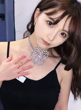 小众夸张满钻镂空金属花朵项链女