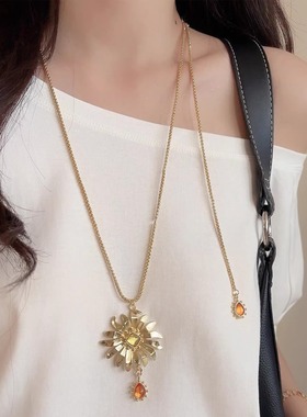 复古轻奢金色雏菊花朵吊坠项链女