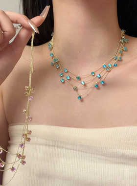 项链晚宴主角满天星锆石流苏项链