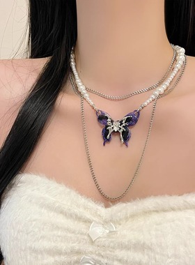 超仙优雅蓝紫色蝴蝶高级感吊坠